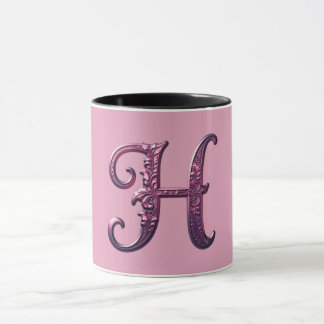 Caneca Modern Metallic Rosemaling Letter H, Pink/Purple