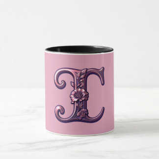 Caneca Modern Metallic Rosemaling Letter I, Pink/Purple