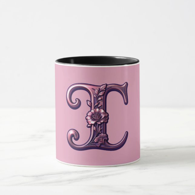 Caneca Modern Metallic Rosemaling Letter I, Pink/Purple (Centro)