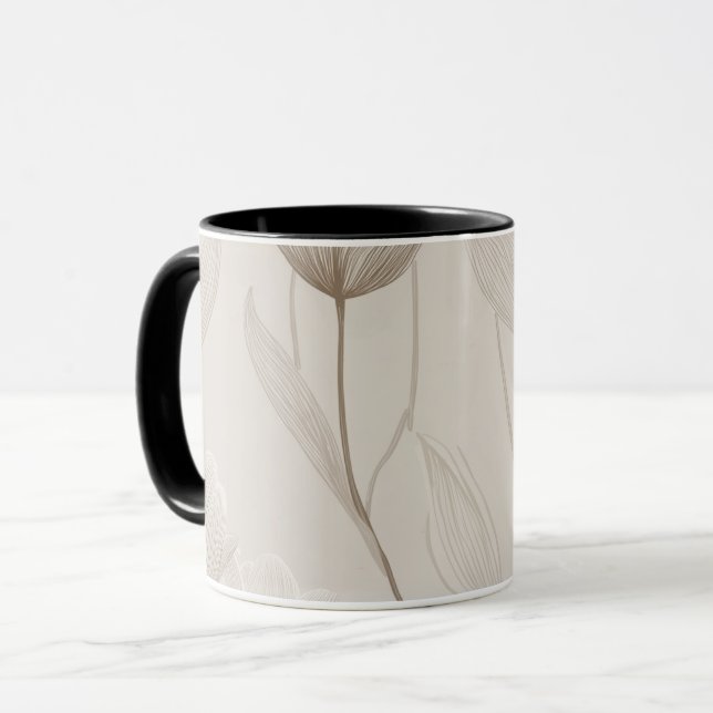 Caneca Modern Neutral Tulip Ivory Floral Pattern (Frente Esquerda)