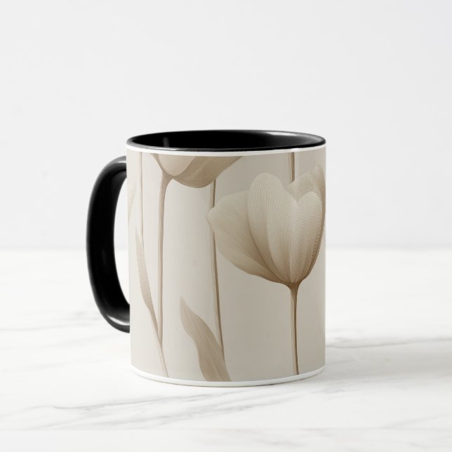 Caneca Modern Neutral Tulip Ivory Floral Pattern (Frente Esquerda)