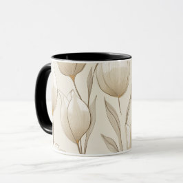 Caneca Modern Neutral Tulip Ivory Floral Pattern