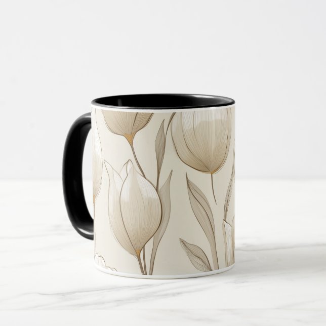 Caneca Modern Neutral Tulip Ivory Floral Pattern (Frente Esquerda)