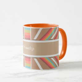 Caneca Modern Orange & Beige Aztec Padrão Personalize