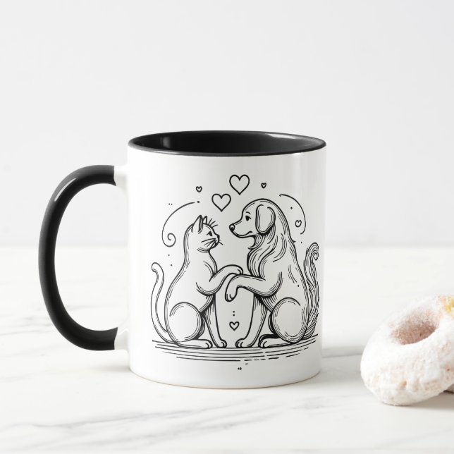 Caneca Modern Pet Friendship Line Art (Com Donut)