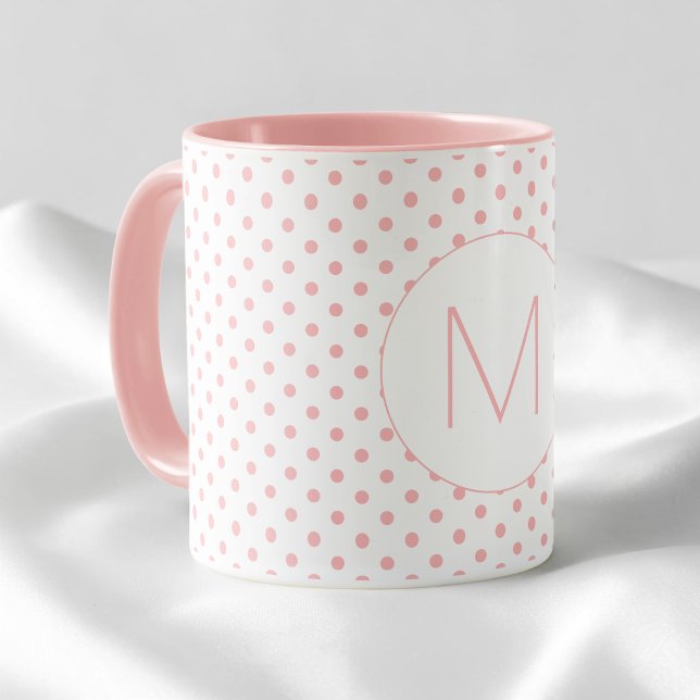 Caneca Modern Pink Polka Dot Pattern Initial Monogram (Modern Pink Polka Dot Pattern Initial Monogram Mug)