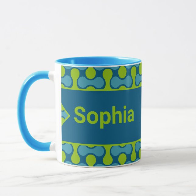 Caneca Modern Retro Link Pattern in Blue and Green (Esquerda)