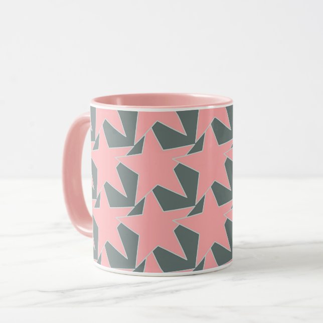 Caneca Modern Star Geométrico - cinza e cor-de-rosa (Frente Esquerda)
