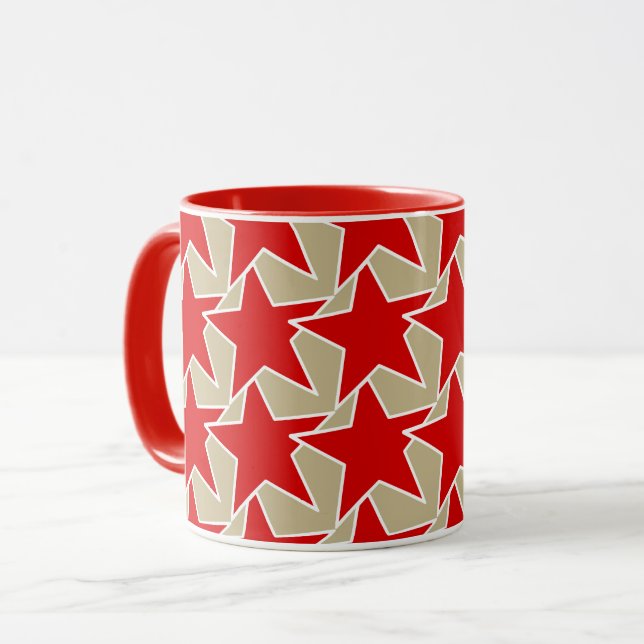 Caneca Modern Star Geométrico - vermelho profundo e estic (Frente Esquerda)