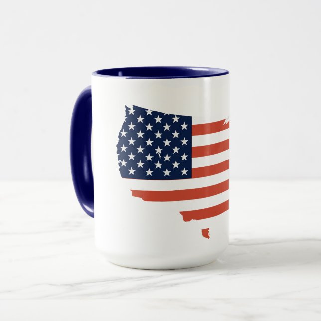 Caneca Modern USA Map Outline - American Pride White Mug (Frente Esquerda)