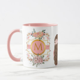 Caneca Modern Watercolor Pink Flores M Monograma para ela