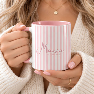 Caneca Moderna e Fofo Listras Rosa Personalizado Nova Mam