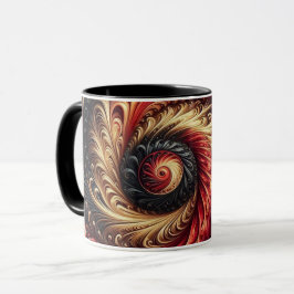 Caneca Moderno Abstrato Girando Vermelho, Preto e Dourado