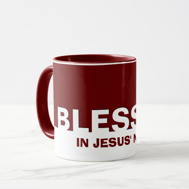 Caneca Moderno Burgundy BECIDO Em Nome De Jesus Cristão (Frente Esquerda)