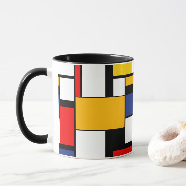 Caneca Moderno da Composição Geométrica Minimalista Mondr (Com Donut)