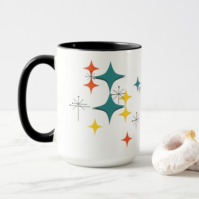Caneca Moderno de Meados do Século Eames Estrelas Explosi (Com Donut)