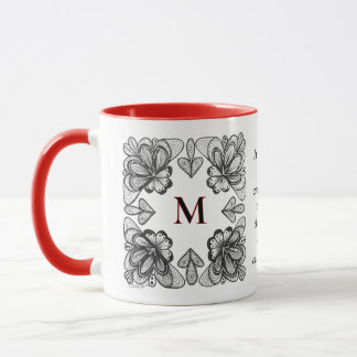 Caneca Moderno Doodle Preto e Branco e Inicial com Vermel