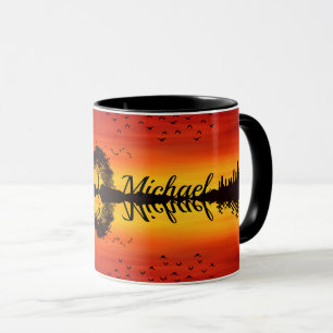 Caneca Moderno Laranja Sunset Guitarista Nome Watercolor