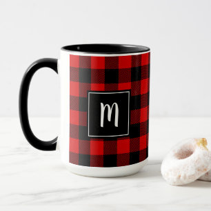 Caneca Moderno preto vermelho personalizado da xadrez do