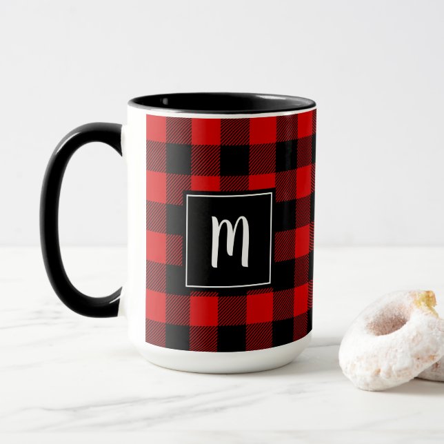 Caneca Moderno preto vermelho personalizado da xadrez do (Com Donut)