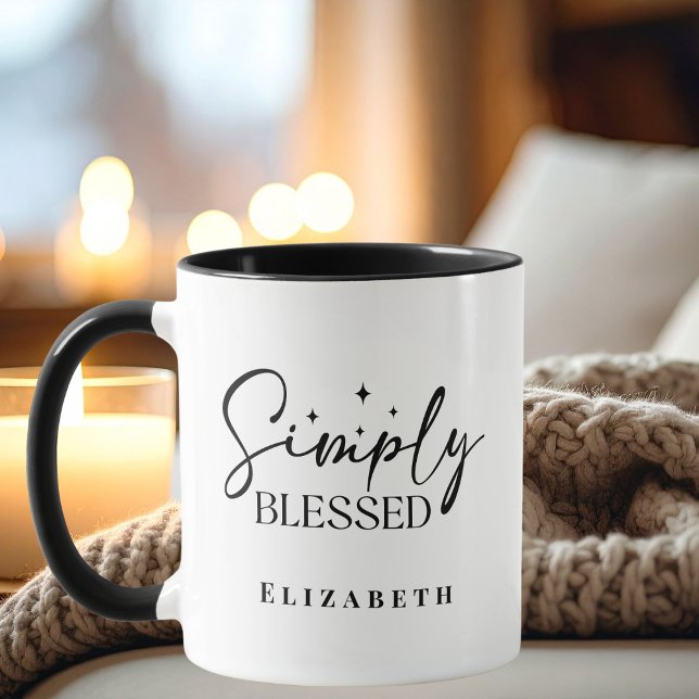 Caneca Moderno Simplesmente Abençoado Preto e Branco Cris (Criador carregado)