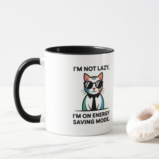 Caneca Modo de Economia de Energia de Gato Engraçado NÃO  (Com Donut)