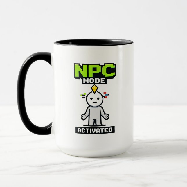 Caneca Modo NPC Ativado Pixel Desenho Animado Divertido (Esquerda)