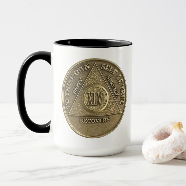 Caneca Moeda de Aniversário de 45 Anos NOME PERSONALIZADO (Com Donut)