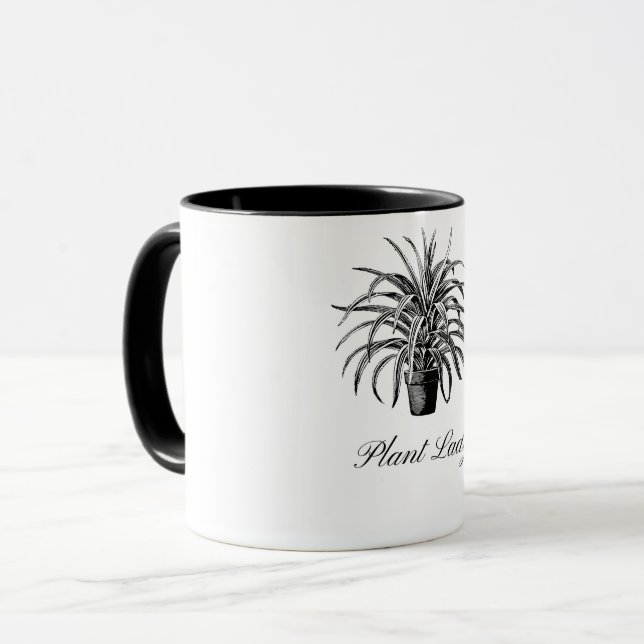 Caneca Mog de Planta Negra e Branca (Frente Esquerda)
