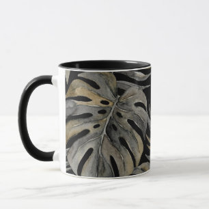 Caneca Moku Ilha Aquarela Havaiana Monstera - Preto