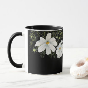 Caneca Mola-d-água Branca de Cosmos Flores Botânicas