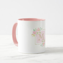 Caneca Mola Floral Cor-de-Água Rosa Monograma Personaliza