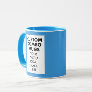 Caneca Moldura Azul Claro 4:6 para 2 Fotos Personalizado 