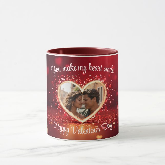 Caneca Moldura de Foto de Coração Personalizada (Centro)