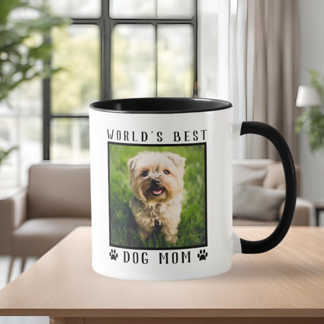 Caneca Moldura de Foto de Pet com Pegadas de Pata da Melh (World's Best Dog Mom Paw Prints Pet Photo Frame Mug)
