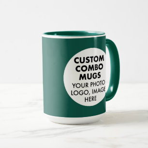 Caneca Moldura Redonda 2x Foto Logo Grande Combo Verde Pe