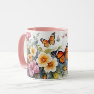 Caneca Molho de Flor de Borboleta da Série Pink com Aquar