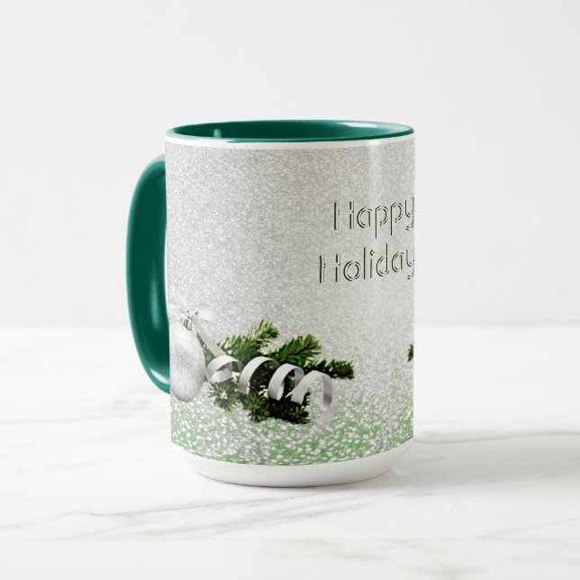 Caneca Molho de Prata White Fita de Natal (Frente Esquerda)