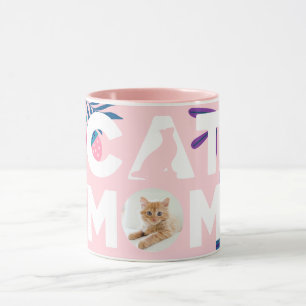 Caneca MOM CAT, Sua Foto, Flores Rosa E Deixa Mug