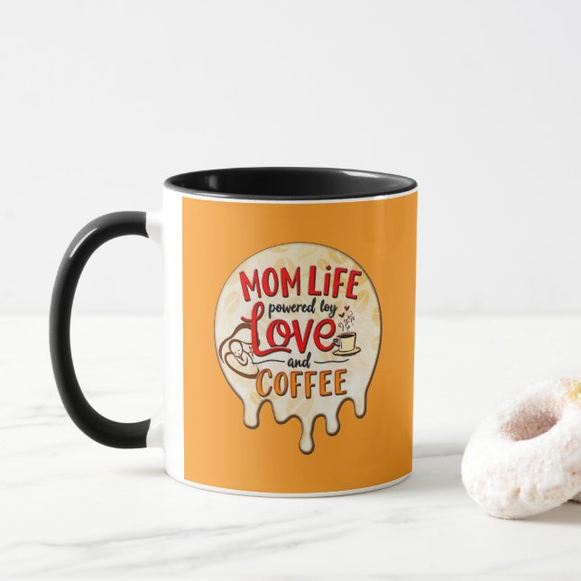 Caneca Mom Life Powered by Love and Coffee – Fun Design (Com Donut)