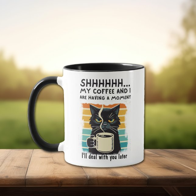Caneca Momento de café Sarcástico de Gato Negro Engraçado (Criador carregado)