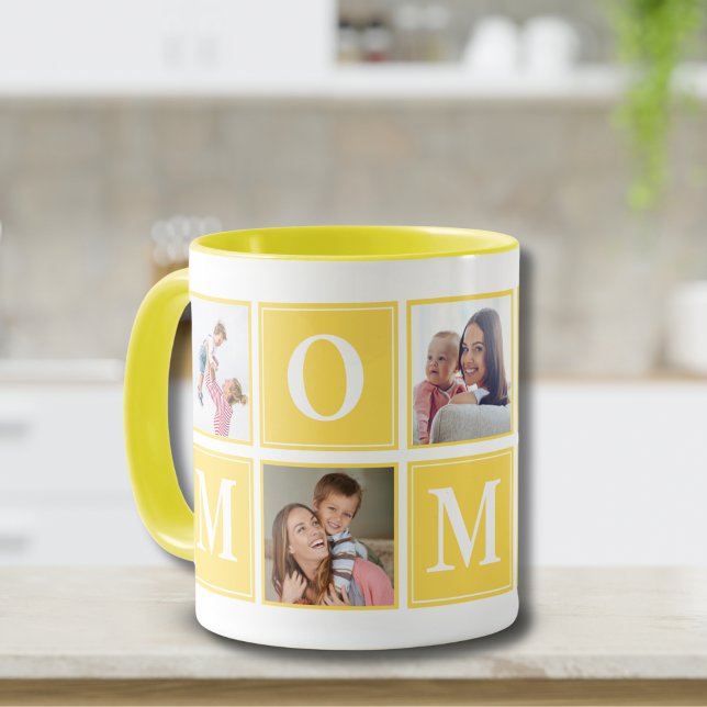 Caneca Mommy Collage Script 5 Photos for Mom Yellow (Criador carregado)