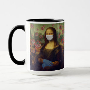 Caneca Mona Lisa A Jogar Em Segurança Em Torno De Coronav