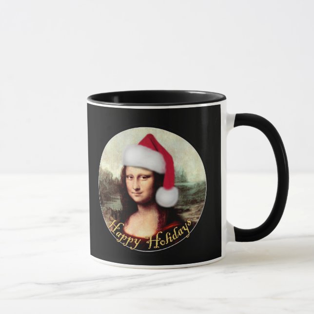 Caneca Mona Lisa Chapéu de Papai Noel Natal (Direita)