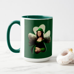 Caneca Mona Lisa Dia de São Patrício Trevo