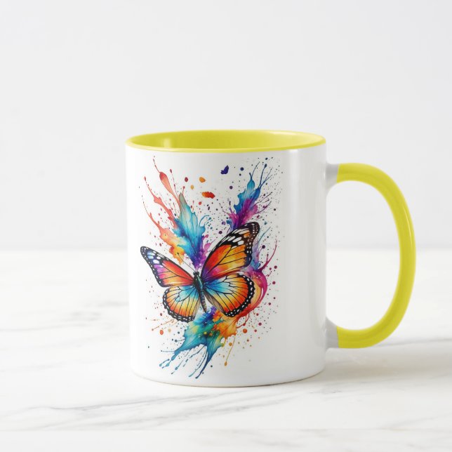 Caneca Monarca Borboleta Vibrante em Aquarela (Direita)