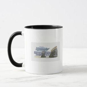 Caneca Monges budistas de zen que ajoelham-se fora do