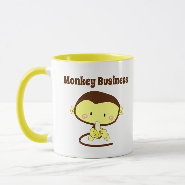 Caneca Monkey Business Engraçado Cartoon Monkey Design (Esquerda)