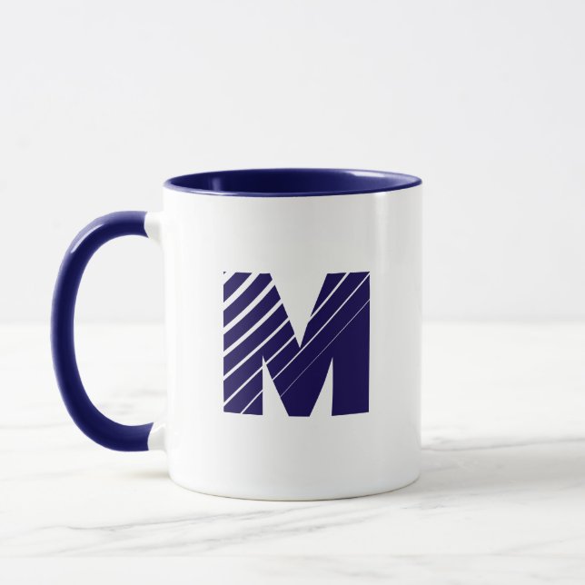 Caneca Monogram Bold Modern Navy Blue White Mug (Esquerda)