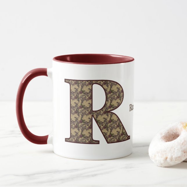 Caneca Monogram Initial R Vintage Floral Personalized (Com Donut)